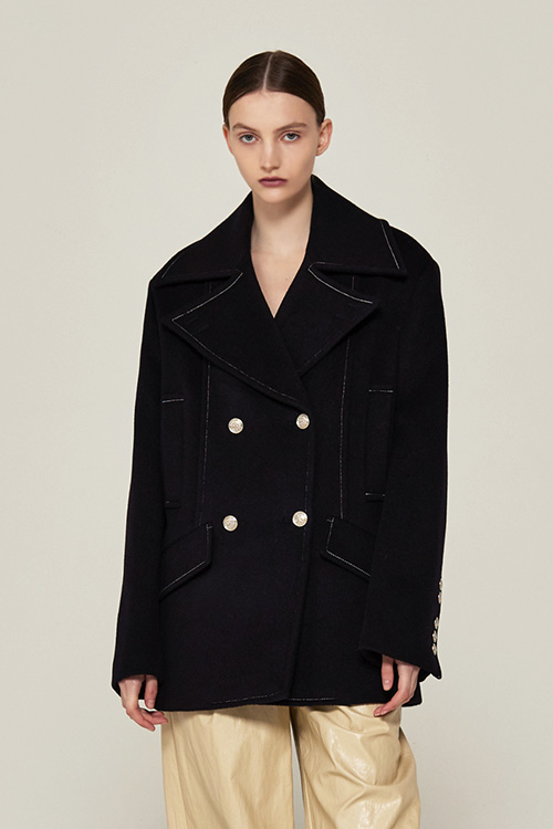 WIDE COLLAR DOUBLE BREASTED PEA COAT (D/NAVY)